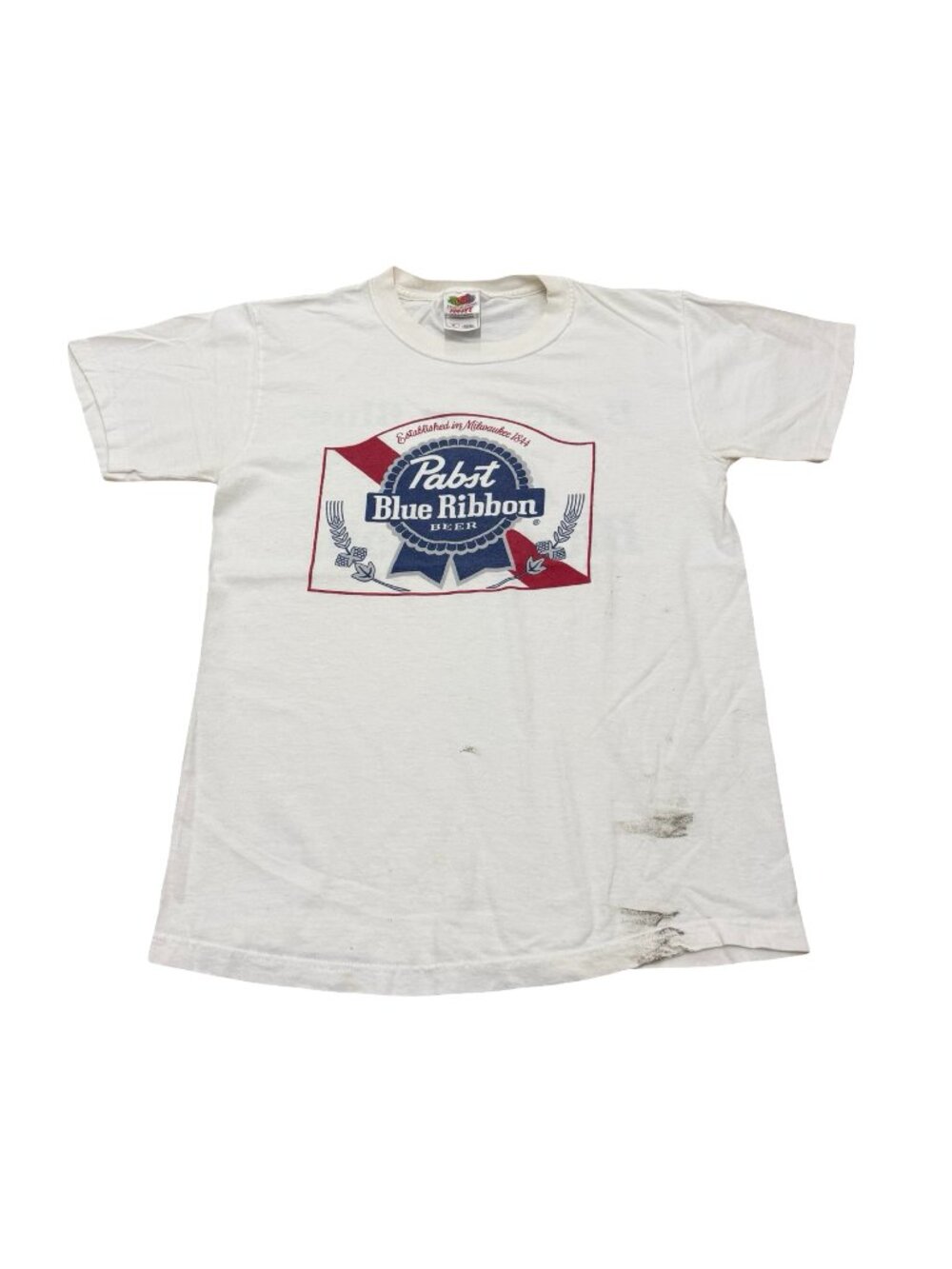 Vintage Y2K Pabst Blue Ribbon Beer T Shirt White Fruit of the Loom